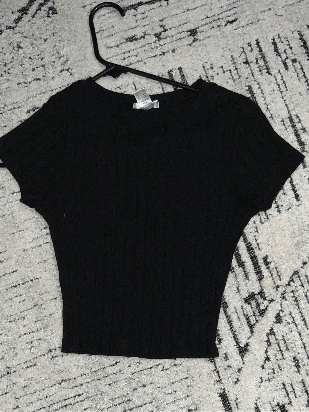 Bozzolo Black Ribbed Short Sleeve Knit Top
